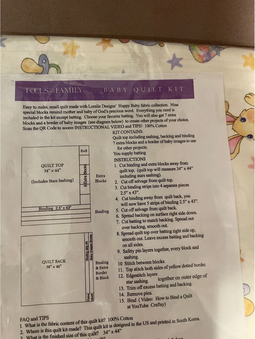 Focus On The Family Celebrate Life Quilt Kit Loralie Designs Christian NWT